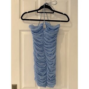 Oh Polly Light Blue Ruched Mini Dress